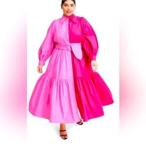 NWT CHRISTOPHER JOHN ROGERS x TARGET Long Sleeve Two-tone Pink Shirtdress
